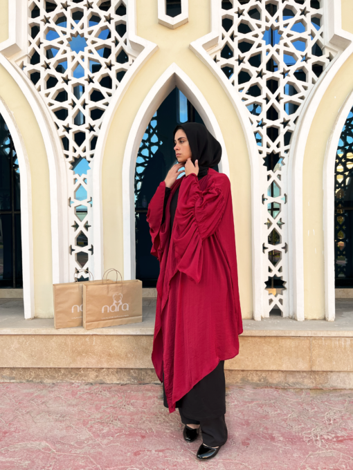 Deep Burgundy Draped Cardigan with Flowy Bell Sleeves