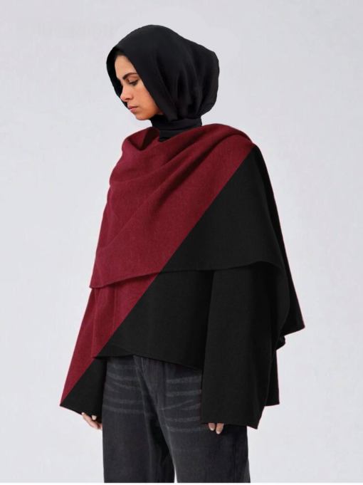 Stylish Cape Top for Women – Burgundy & Black